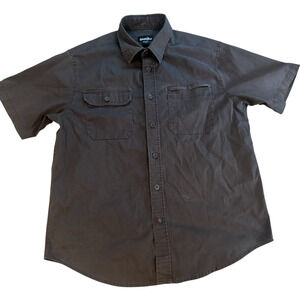Die Hard Shirt Mens Large Black Twill Short Sleeve Detail Pockets Button Down